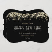 Modern Black Gold Sparkle Happy New Year Kaart (Voorkant / Achterkant)