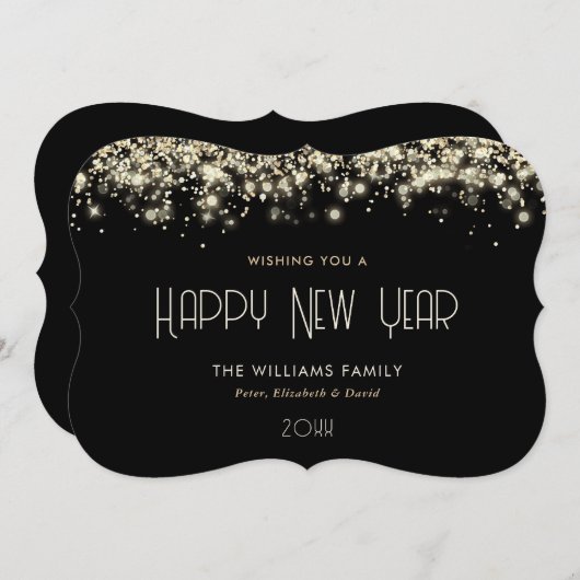 Modern Black Gold Sparkle Happy New Year Kaart (Voorkant / Achterkant)
