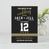 Modern Black Gold Sporty Wedding Kaart (Staand voorkant)