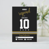 Modern Black Gold Sporty Wedding RSVP Kaartje (Staand voorkant)