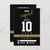 Modern Black Gold Sporty Wedding RSVP Kaartje (Voorkant / Achterkant)