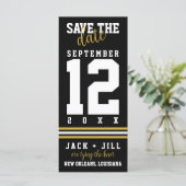 Modern Black Gold Sporty Wedding Save the Date (Staand voorkant)