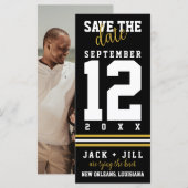 Modern Black Gold Sporty Wedding Save the Date (Voorkant / Achterkant)