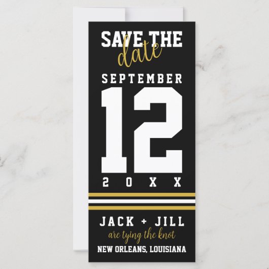 Modern Black Gold Sporty Wedding Save the Date (Voorkant)