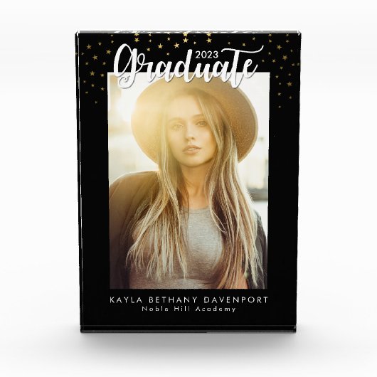 Modern Black Gold Stars Afstuderen Keepomwille Fotoblokken (Voorkant)