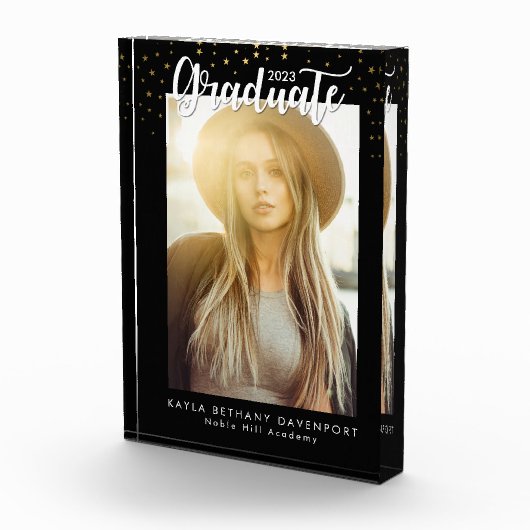 Modern Black Gold Stars Afstuderen Keepomwille Fotoblokken (Rechts)