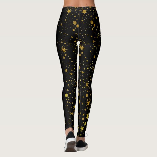 Modern Black Gold Stars Pattern Abstract Yoga Leggings (Achterkant)