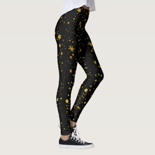 Modern Black Gold Stars Pattern Abstract Yoga Leggings (Rechts)