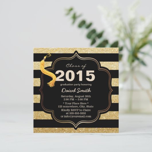 Modern Black & Gold Stripes Afstuderen Kaart (Staand voorkant)