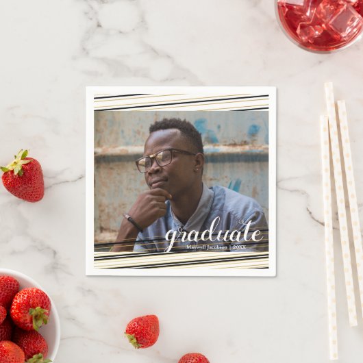 Modern Black & Gold Stripes Afstuderen Napkins Servet (Insitu)