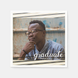 Modern Black & Gold Stripes Afstuderen Napkins Servet