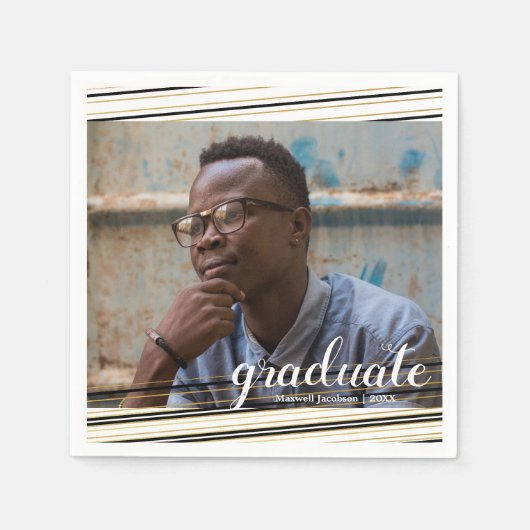 Modern Black & Gold Stripes Afstuderen Napkins Servet (Voorkant)