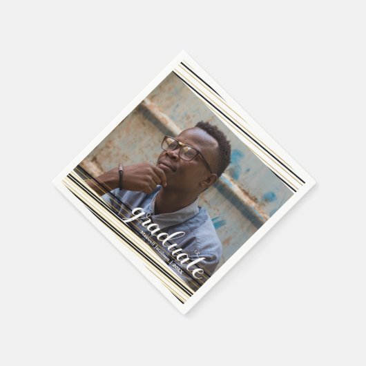 Modern Black & Gold Stripes Afstuderen Napkins Servet (Hoek)