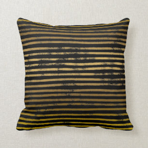 Modern Black Gold Stripes Faux Metallic Grunge Kussen