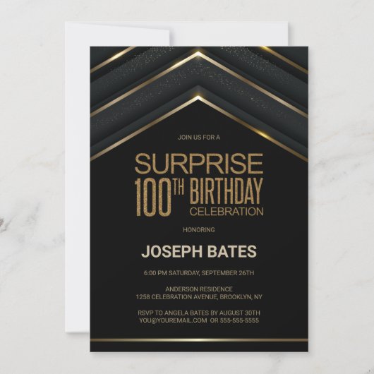 Modern Black Gold Surprise 100ste verjaardag Kaart (Voorkant)