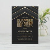 Modern Black Gold Surprise 100ste verjaardag Kaart (Staand voorkant)