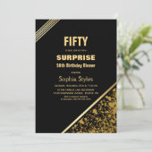 Modern Black Gold Surprise 50ste verjaardag diner Kaart (Staand voorkant)