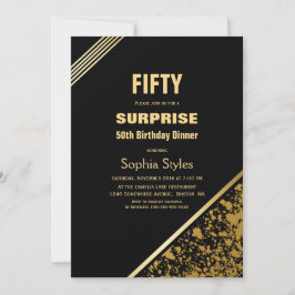 Modern Black Gold Surprise 50ste verjaardag diner Kaart