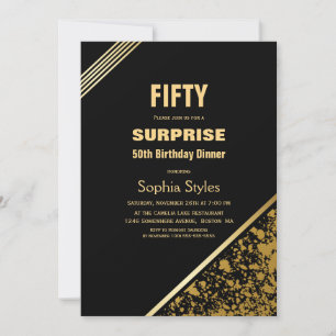 Modern Black Gold Surprise 50ste verjaardag diner Kaart