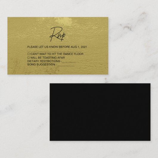 Modern Black & Gold Textured Wedding Rsvp Card Informatiekaartje (Voorkant / Achterkant)