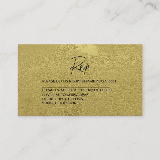 Modern Black & Gold Textured Wedding Rsvp Card Informatiekaartje (Voorkant)