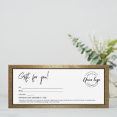 Modern Black Gold Toevoegen Logo Cadeaubon Kaart (Staand voorkant)