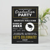 Modern Black & Gold, uitnodiging voor GraduPartij (Staand voorkant)