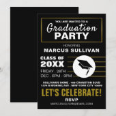 Modern Black & Gold, uitnodiging voor GraduPartij (Voorkant / Achterkant)