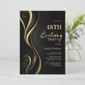 Modern Black Gold verjaardagsfeestje Kaart (Staand voorkant)