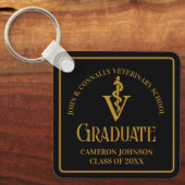 Modern Black Gold Veterinaire School Afstuderen Sleutelhanger (Voorkant)