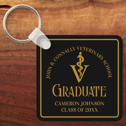 Modern Black Gold Veterinaire School Afstuderen Sleutelhanger (Voorkant)