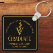 Modern Black Gold Veterinaire School Afstuderen Sleutelhanger (Achterkant)