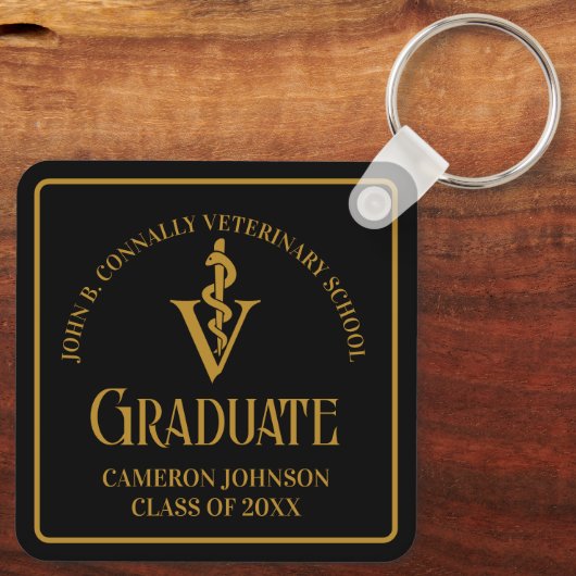 Modern Black Gold Veterinaire School Afstuderen Sleutelhanger (Achterkant)