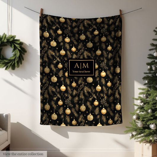 Modern black & gold watercolor custom name blanket fleece deken