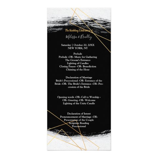 Modern Black & Gold Waterverf Ge-ceremony Program Reclamekaart (Voorkant)