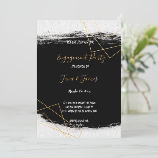 Modern Black & Gold Waterverf Geometr Verloving Kaart (Staand voorkant)