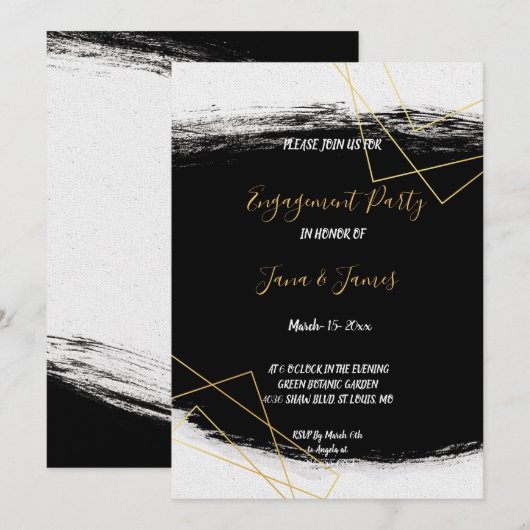 Modern Black & Gold Waterverf Geometr Verloving Kaart (Voorkant / Achterkant)