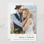 Modern Black & Gold Wedding Save the Date Photo (Voorkant)