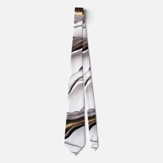 Modern Black Gold White Marble Mannen Stropdas (Voorkant)