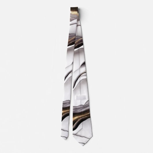 Modern Black Gold White Marble Mannen Stropdas (Achterkant)