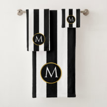 Modern Black Gold White streept monogram Bath Towe