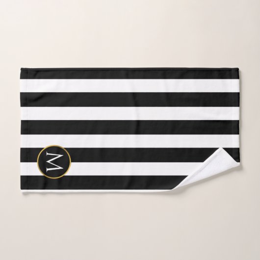Modern Black Gold White streept monogram Bath Towe Bad Handdoek (Handdoek)