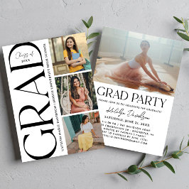 Modern Black Grad Multi Photo Graduation Party Kaart