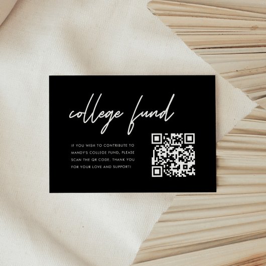 Modern Black Graduation College Fund QR Code Informatiekaartje