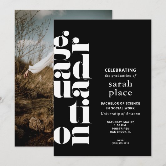 Modern Black Graduation Party Kaart (Voorkant / Achterkant)