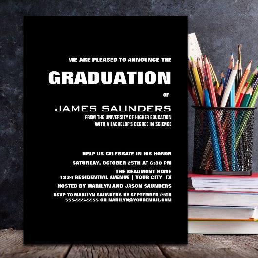 Modern Black Graduation Party Kaart
