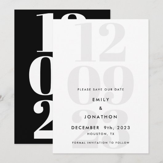 Modern Black Gray Date Typografie Save The Date (Voorkant / Achterkant)