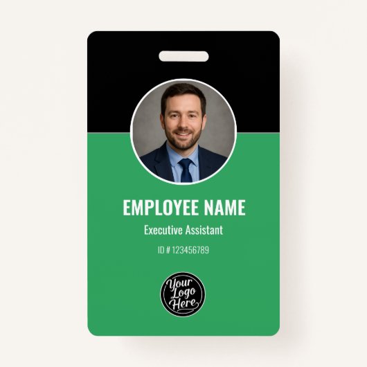 Modern Black Green Employee Identification Card Badge (Voorkant)