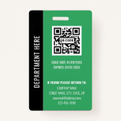 Modern Black Green Employee Identification Card Badge (Achterkant)