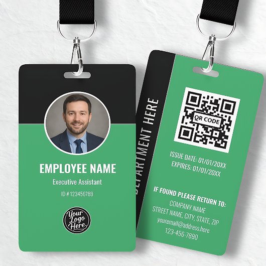 Modern Black Green Employee Identification Card Badge